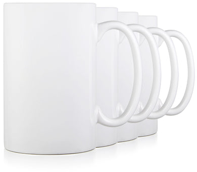 Serami 15oz White Funnel Ceramic Tall Coffee Mugs with Large Handles, Set of 4