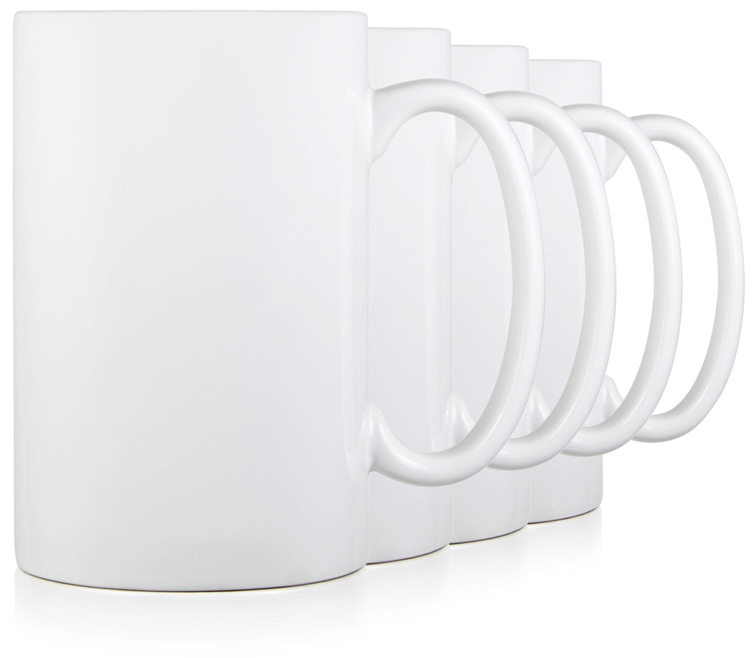 Serami 17oz White Classic Tall Coffee Mugs, 4pk