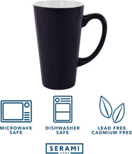 Load image into Gallery viewer, Serami 15oz Black and White (In) Funnel Ceramic Tall Coffee Mugs with Large Handles, Set of 6
