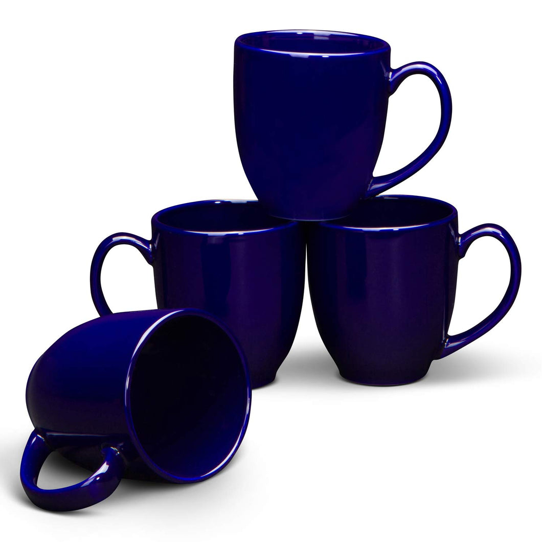 Serami 14oz Cobalt Bistro Ceramic Coffee Mugs, 4pk