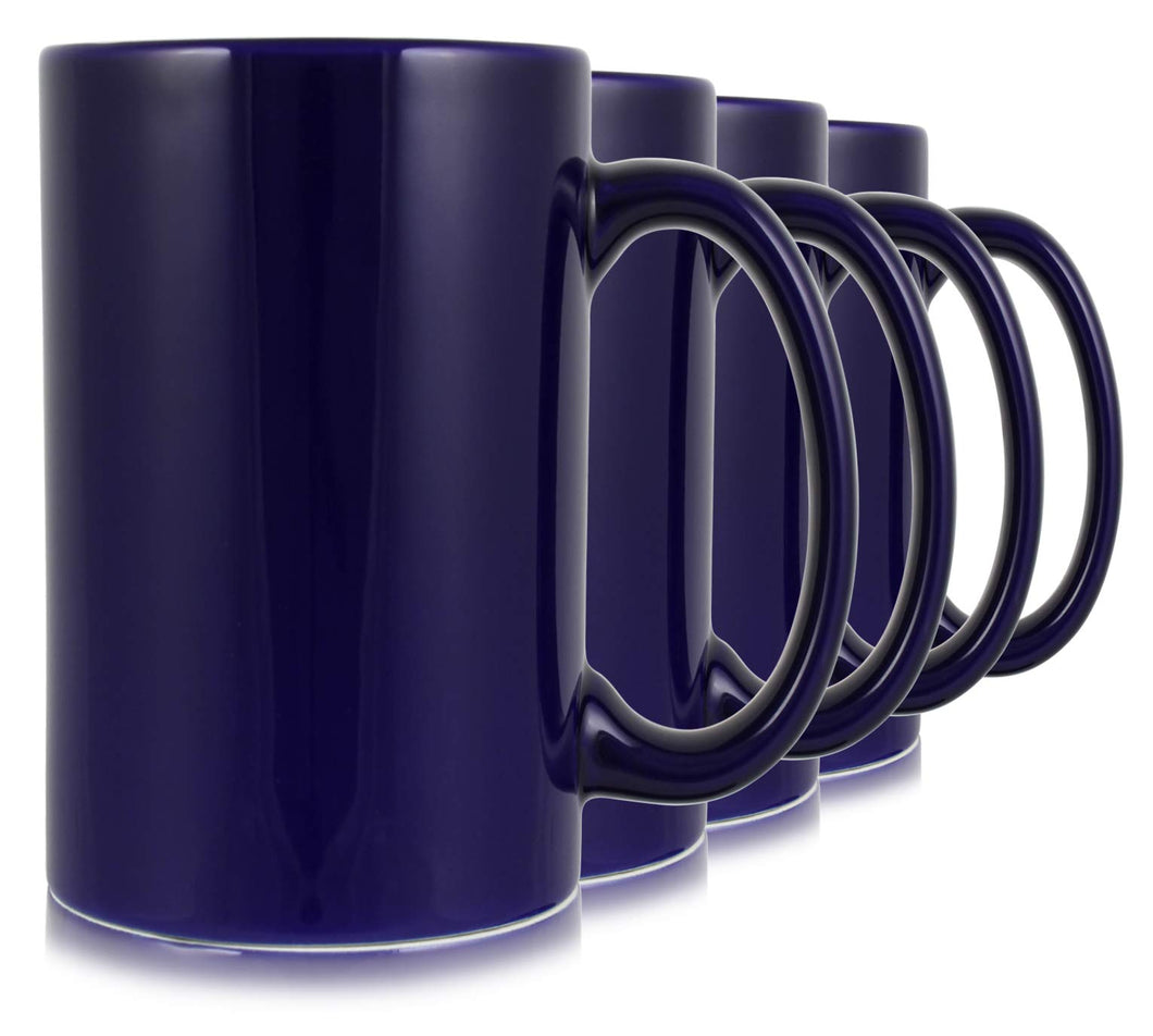 Serami 17oz Cobalt and White(in) Classic Tall Coffee Mugs, 4pk