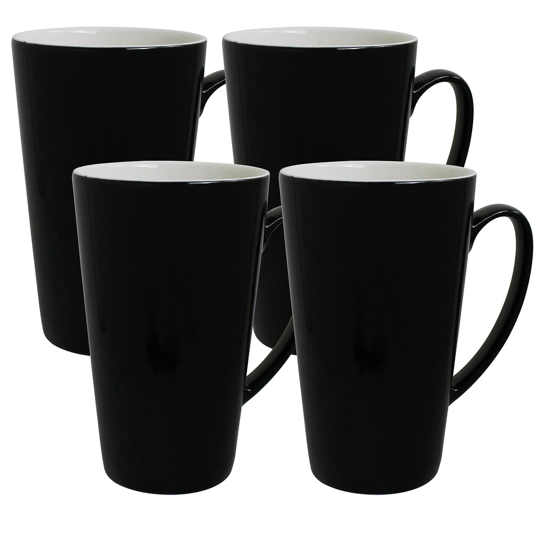 Serami 15oz Black and White(in) Funnel Ceramic Coffee Mugs, 4pk