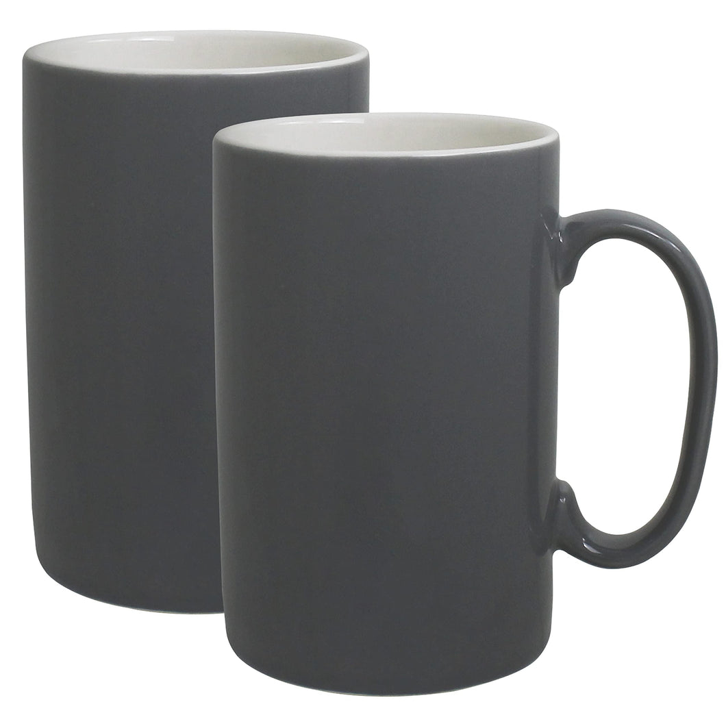 Serami 17oz Grey Classic Tall Coffee Mugs. Large Handles and Ceramic Construction, Set of 2