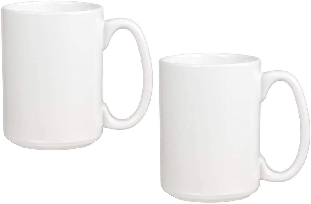 Serami 15oz White Classic Ceramic Coffee Mugs, 2pk