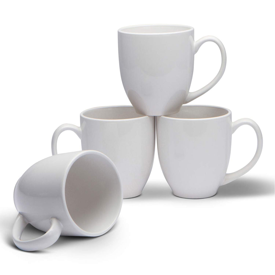 Serami 14oz White Bistro Ceramic Coffee Mugs, 4pk