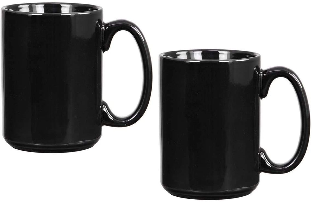 Serami 15oz Black Classic Ceramic Coffee Mugs, 2pk