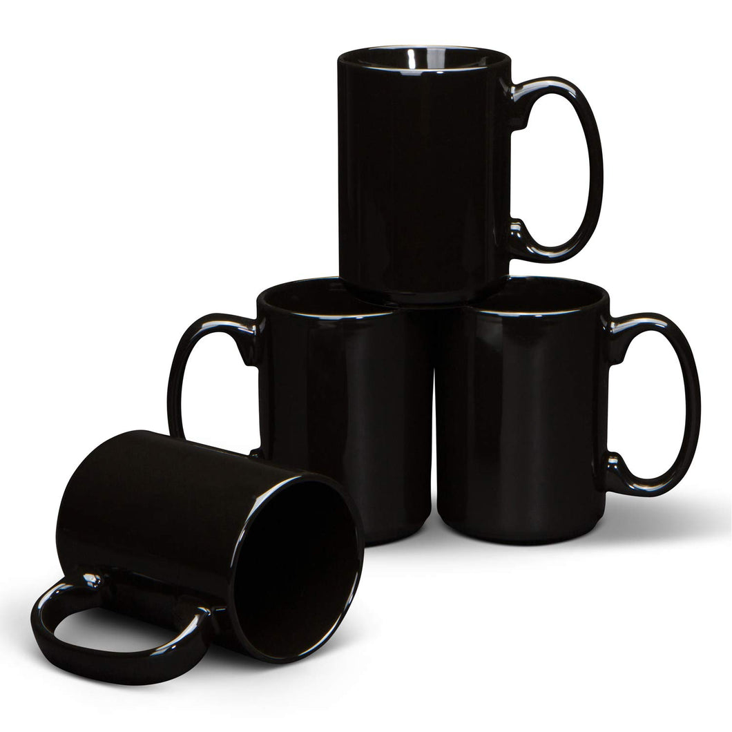 Serami 15oz Black Classic Ceramic Coffee Mugs, 4pk