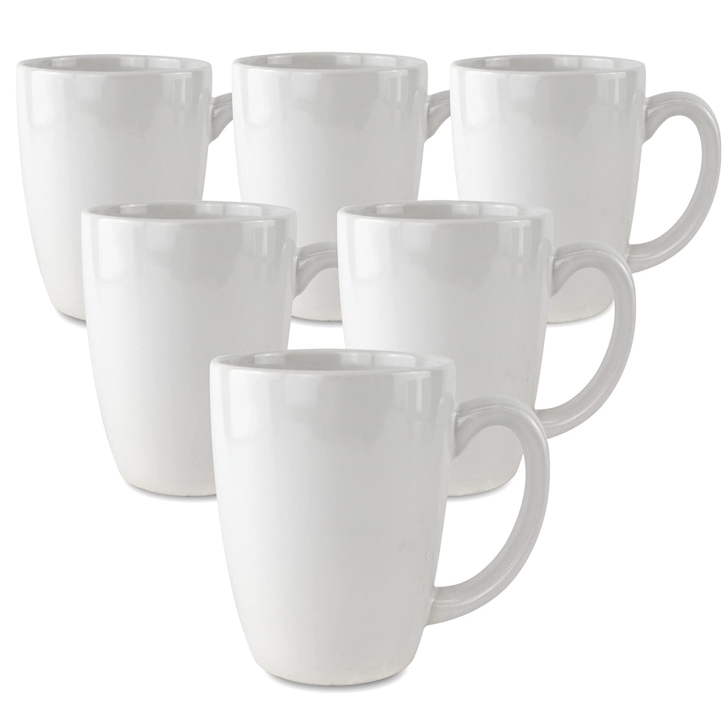 Serami 14oz White Glendale Ceramic Coffee Mugs, 6pk