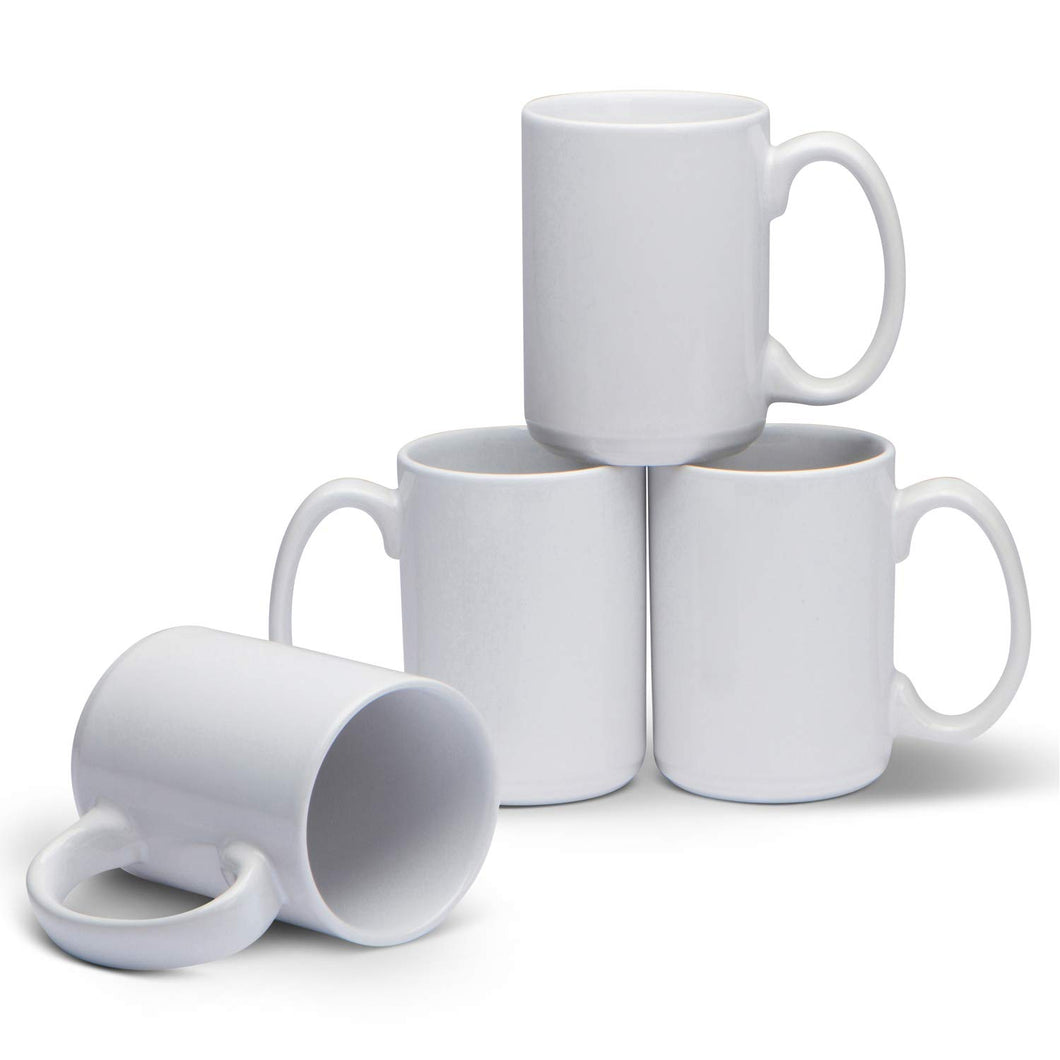 Serami 15oz White Classic Ceramic Coffee Mugs, 4pk