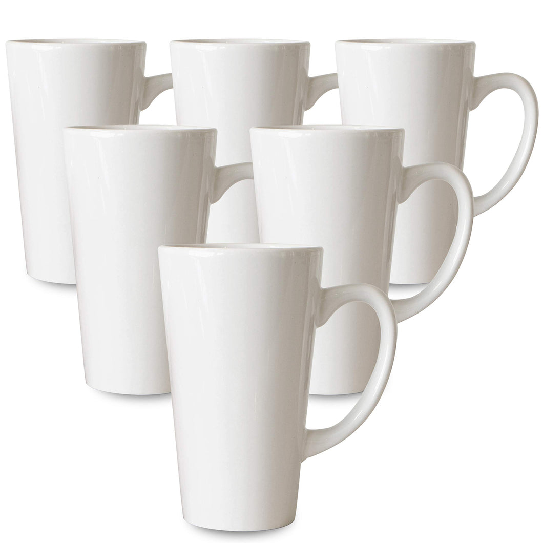 Serami 15oz White Funnel Ceramic Coffee Mugs, 6pk